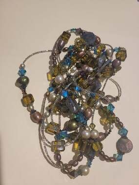 Amy Leiner Designs 84" Strand neckless semi precious Stones green Crystal Beads